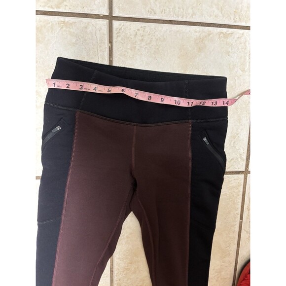Athleta Polartec Power Stretch Peak Tight XS Burgundy Cassis/Black Fleece Lined - Picture 8 of 9